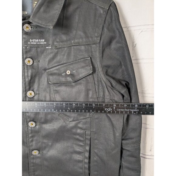 G STAR RAW Black Waxed Denim Jacket Biker Alt - Picture 15 of 15